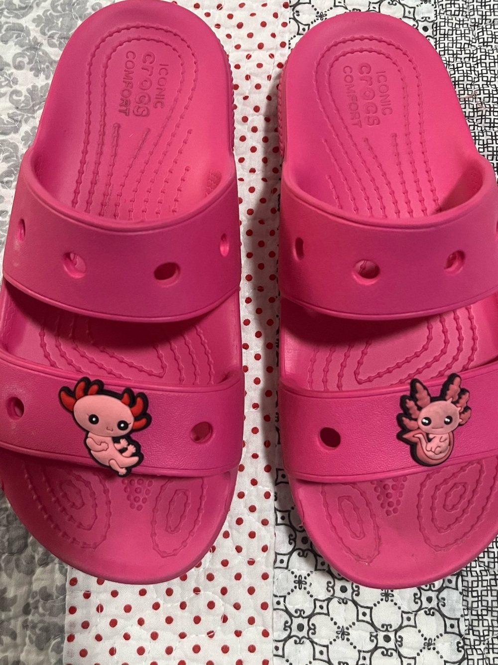 CROCS Kids Suze J3 Hot Pink Slide Sandals with Axolotl Charms